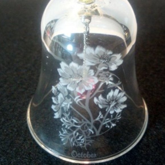 Glass Bell - Etched with Flowers & says "October" - Picture 3 of 6